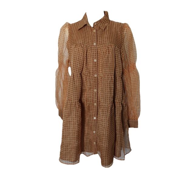 En Saison Gingham Organza Tiered Mini Dress Size M - Picture 2 of 14